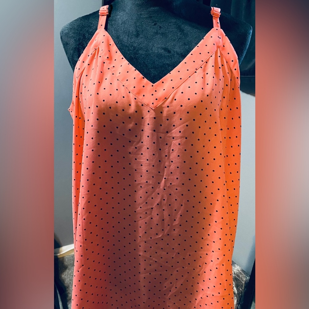 Orange cream / black polka dot sheer top